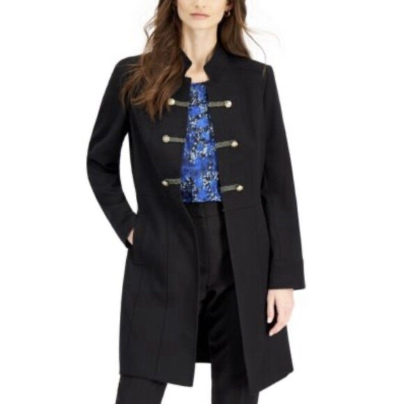 NWT Tahari Arthur S. Levine  Women’s Black Long Jacket Trench Coat Size 10 - Picture 3 of 16